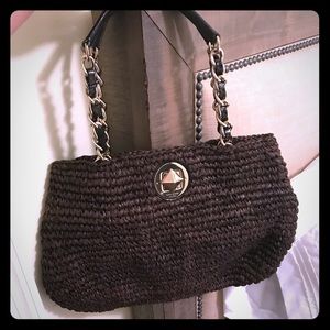 Kate Spade Straw Handbag with leopard interior